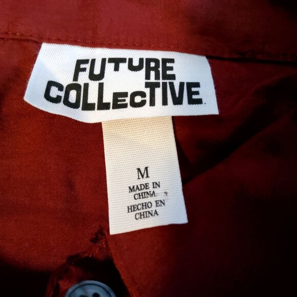 Future Collective Womens Red Long Sleeve Button-Up Smocked Waist Midi Dress M - Picture 7 of 10